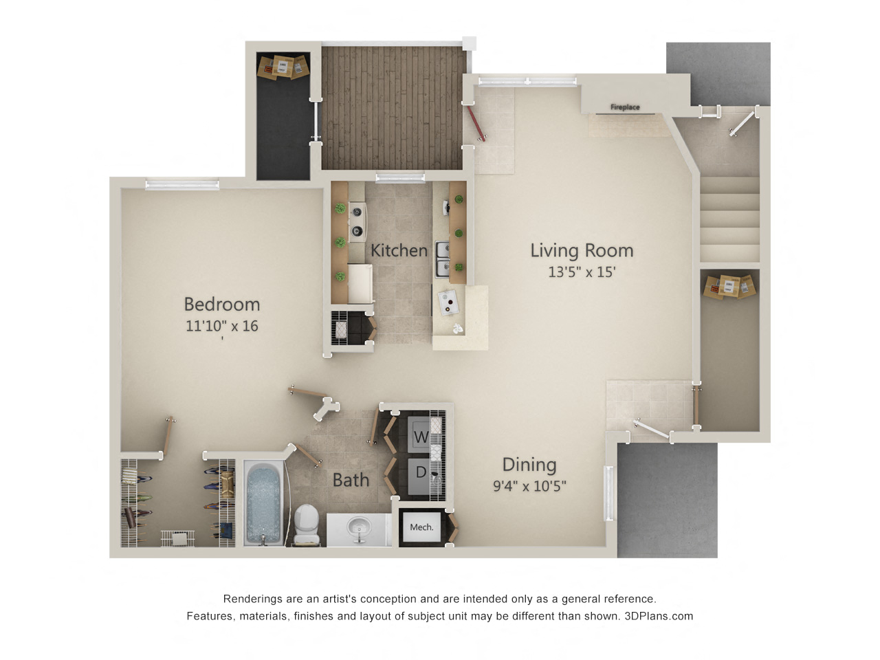 Floor plan for 1 bed, 1 bath, 850 sqft